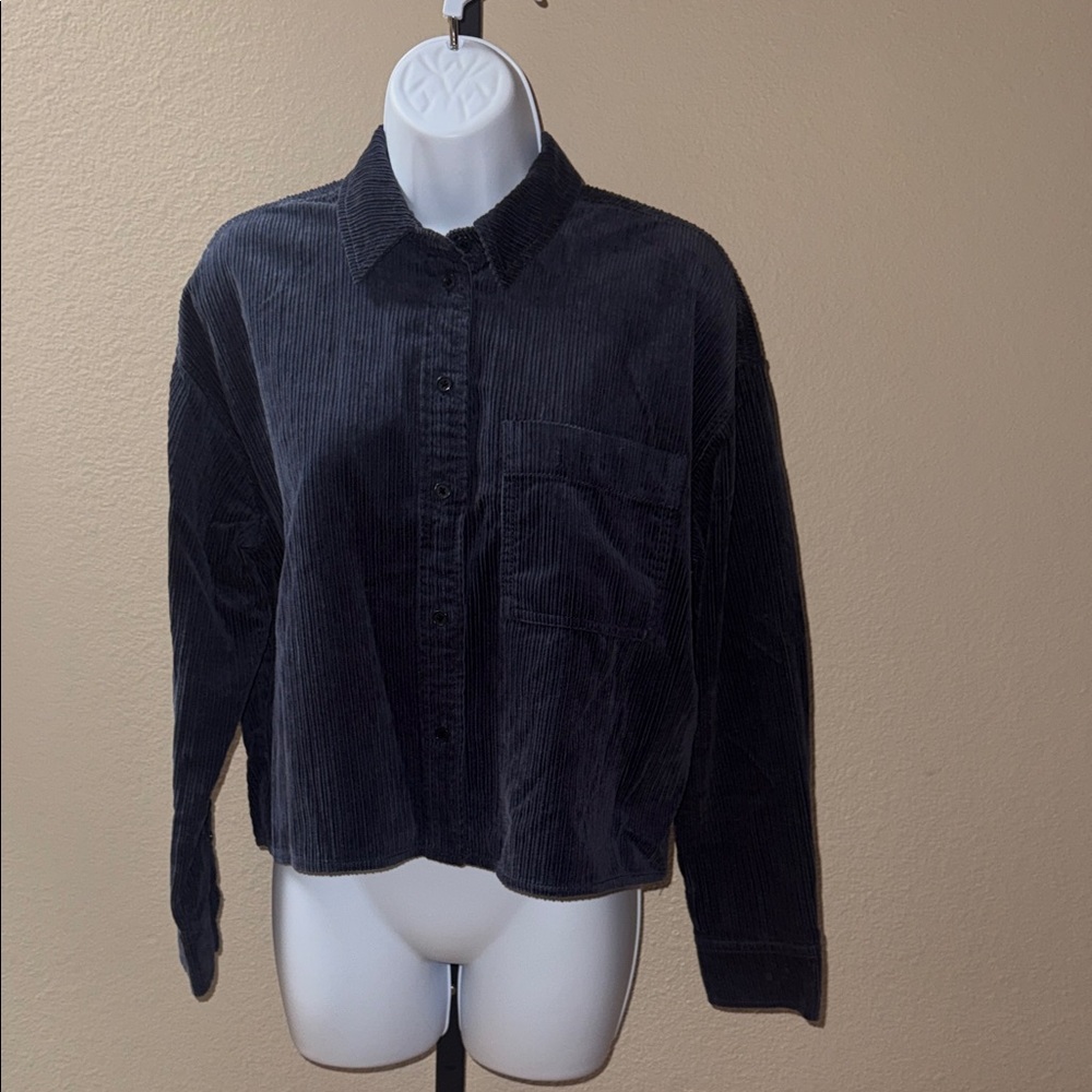 Madewell Blue Corduroy Button-Up Cropped Oversized Shirt Shacket Women’s Size S